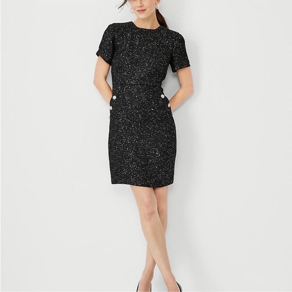 Ann Taylor Sparkle Button Trim Sequin Tweed Dress - Picture 2 of 10